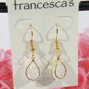 NWT Francesca's Gold-Tone Dangle Earrings Featuring a White CZ Stones